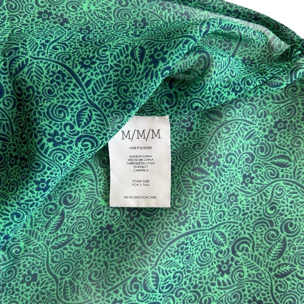 •CAbi Bountiful Sheer Blouse. Green & Navy. Size M - Picture 7 of 10